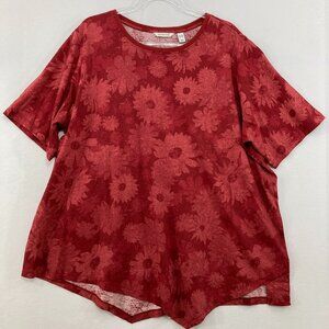 Peace Love World size 3X Red Floral Asymmetric Hem Stretch Casual Top
